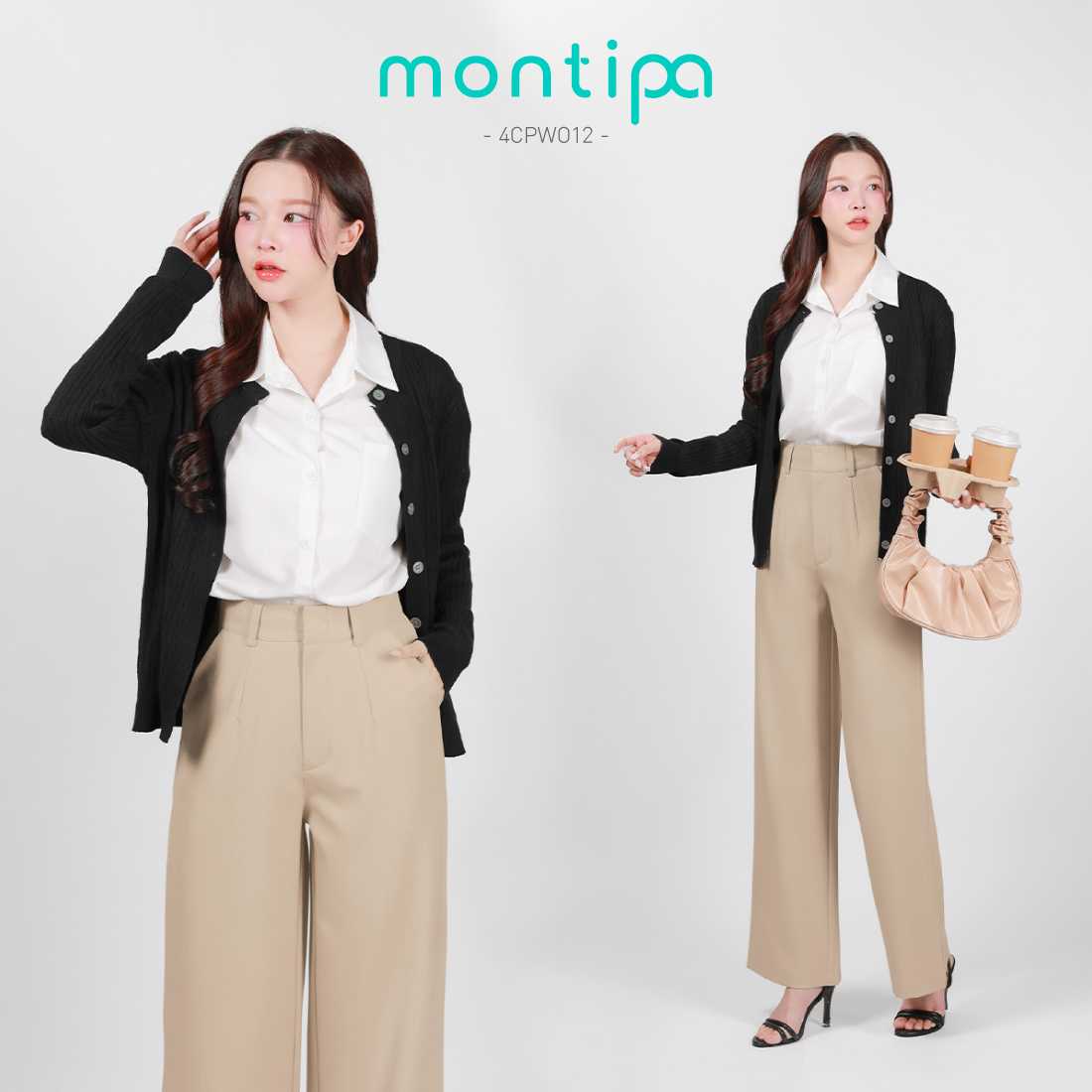 Montipa กางเกงขากระบอกผู้หญิง กางเกงทำงาน ปกปิดต้นขา เนื้อนุ่ม ใส่สบาย 4CPWO12