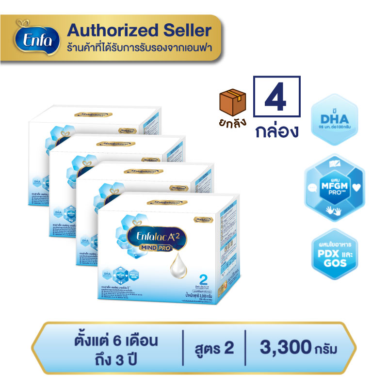 (ยกลัง 4 กล่อง) นม เอนฟา แล็ค เอพลัสทู นมผง เด็ก สูตร2 3300 กรัม Enfa lac A Plus 2 Formula 2 (3300g)