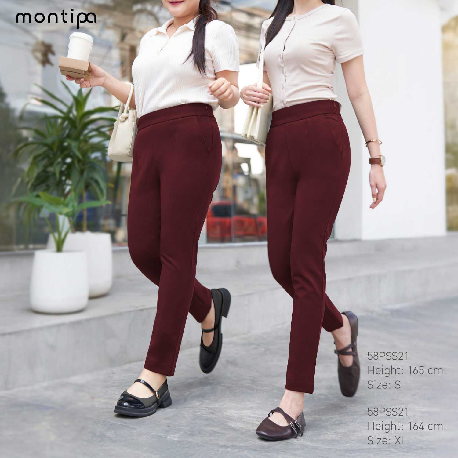 Montipa กางเกงแปดส่วนทรงสลิม ซิปข้าง ผ้า Span D 58PSS21