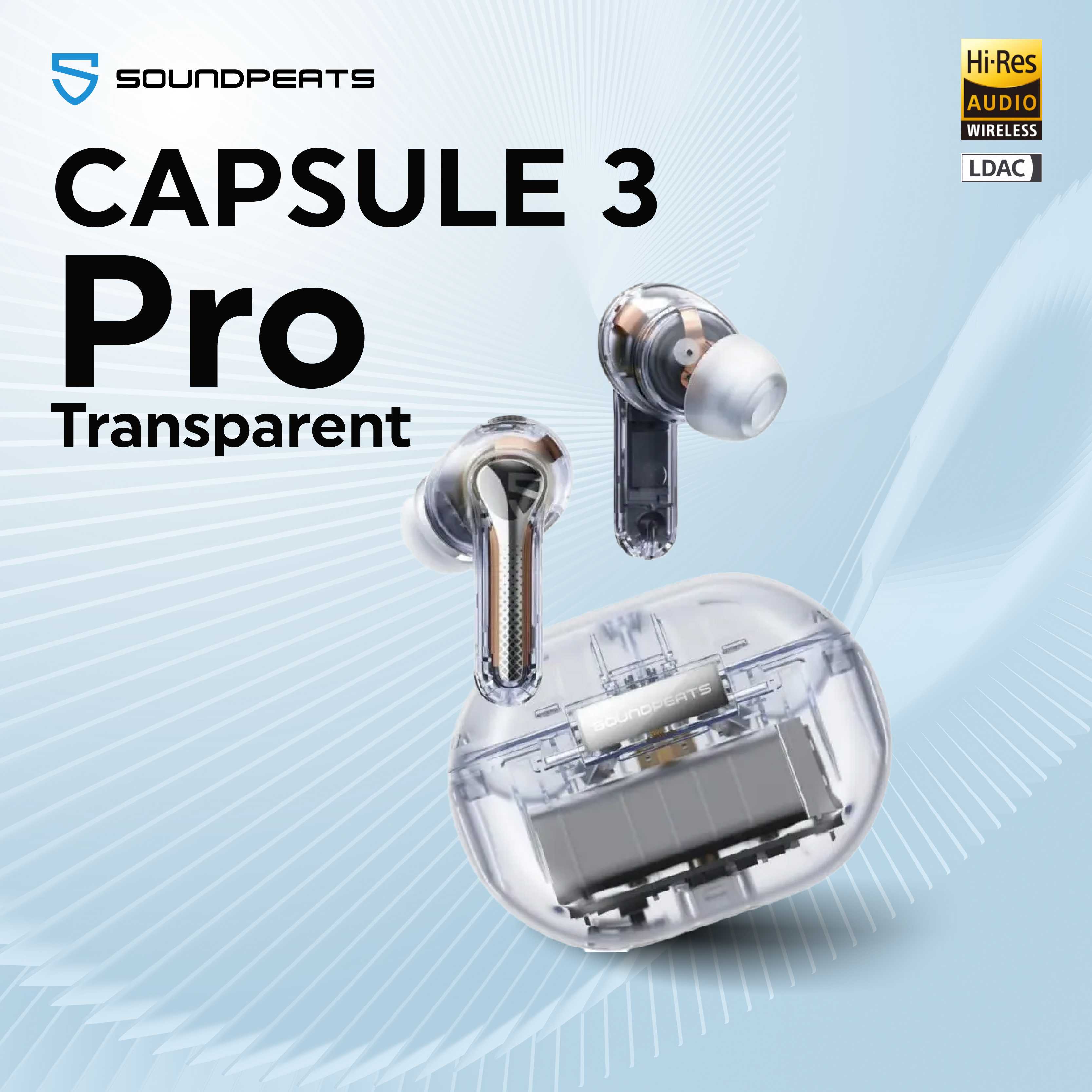 SoundPEATS Capsule3 Pro Transparent White LDAC Bluetooth 5.3 Hybrid ANC 43dB