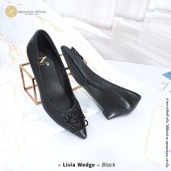 ทรงปกติ เปลี่ยนไซส์ได้-ไม่รับคืน Zenachoo รุ่น Livia Wedge สูง2นิ้ว หนังแกะแท้ ทรงสวยมาก