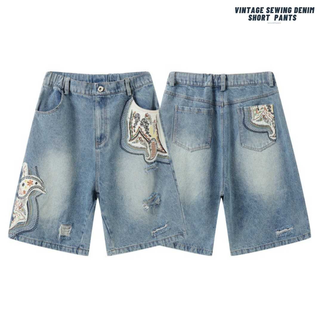 Jeera168 | Vintage Sewing Denim Short  Pants (พรีออเดอร์)