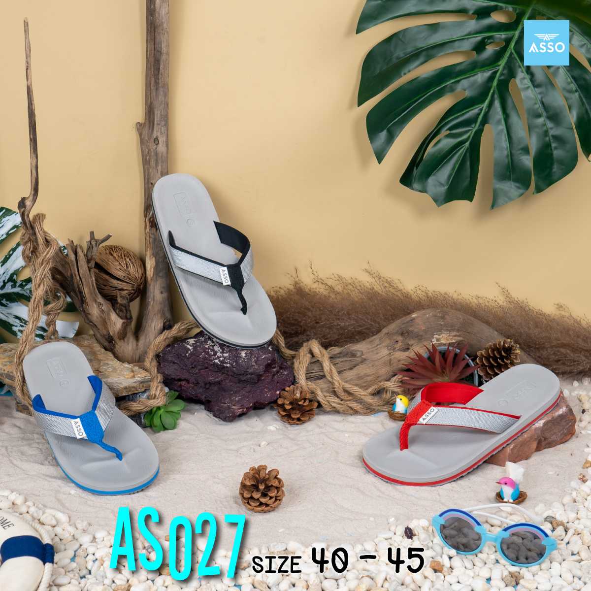 รองเท้าแตะ แบบหูคีบ พื้นยางพารา  ASSO รุ่น AS027