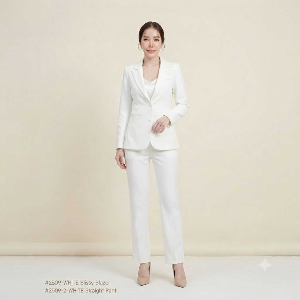 สูทผู้หญิง ชุดสูททำงานสีขาว S-6XL | เสื้อสูท กางเกง เลือกซื้อแยกชิ้น | รุ่น 2509, 2508