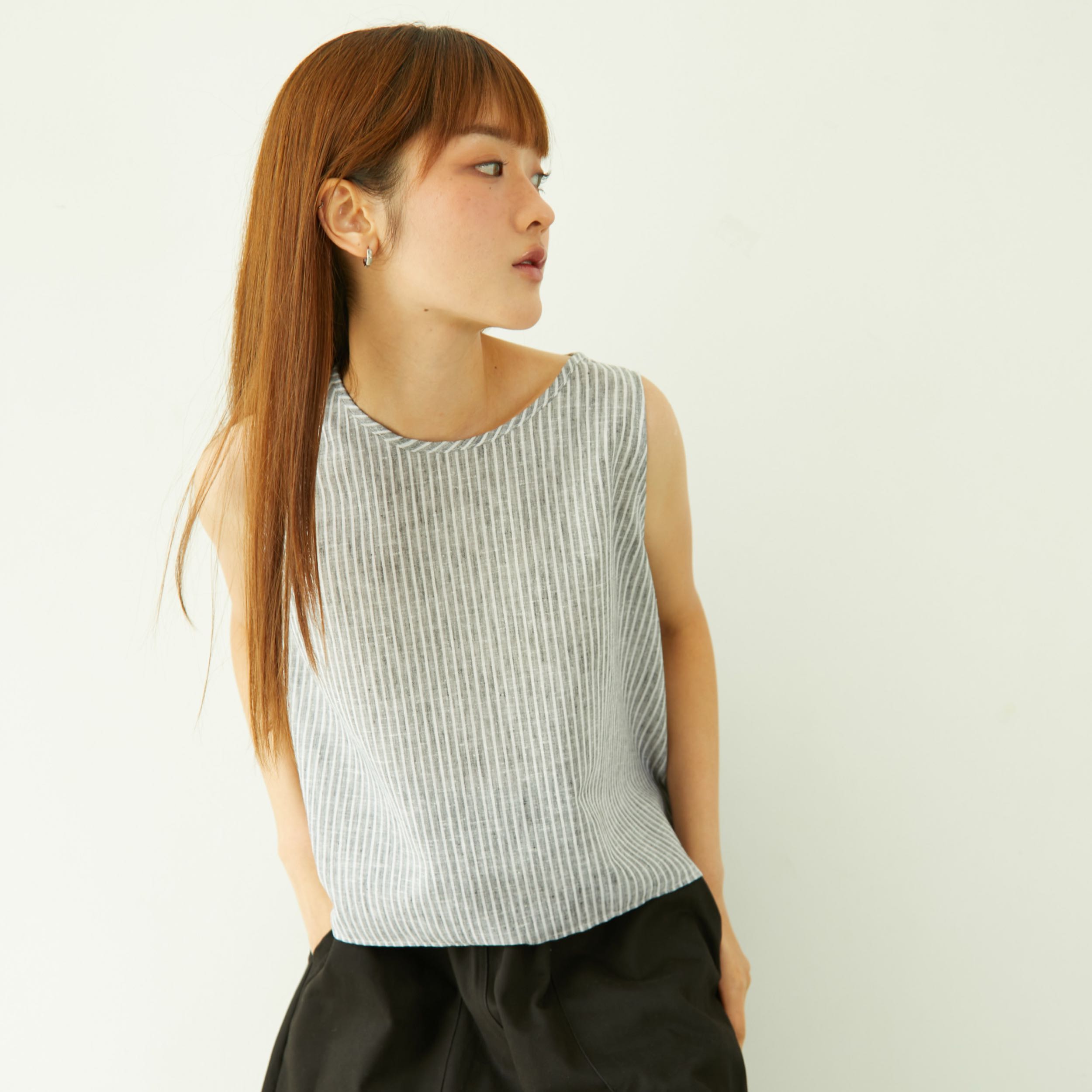 เสื้อกล้ามผ้าลินิน - ริ้วเทา