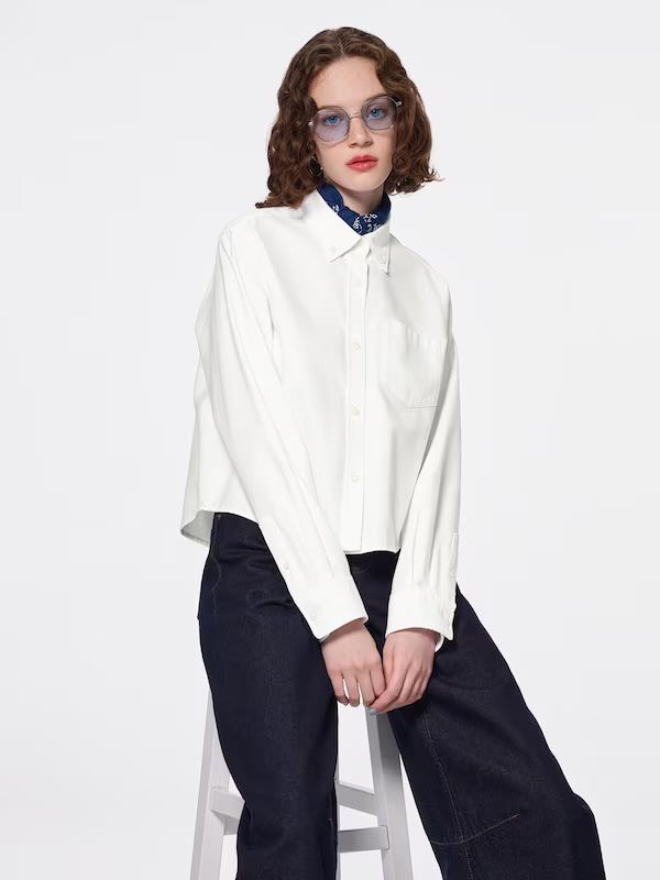 JAPAN GU  Oxford Short Shirt  Made of a thick cotton oxford material