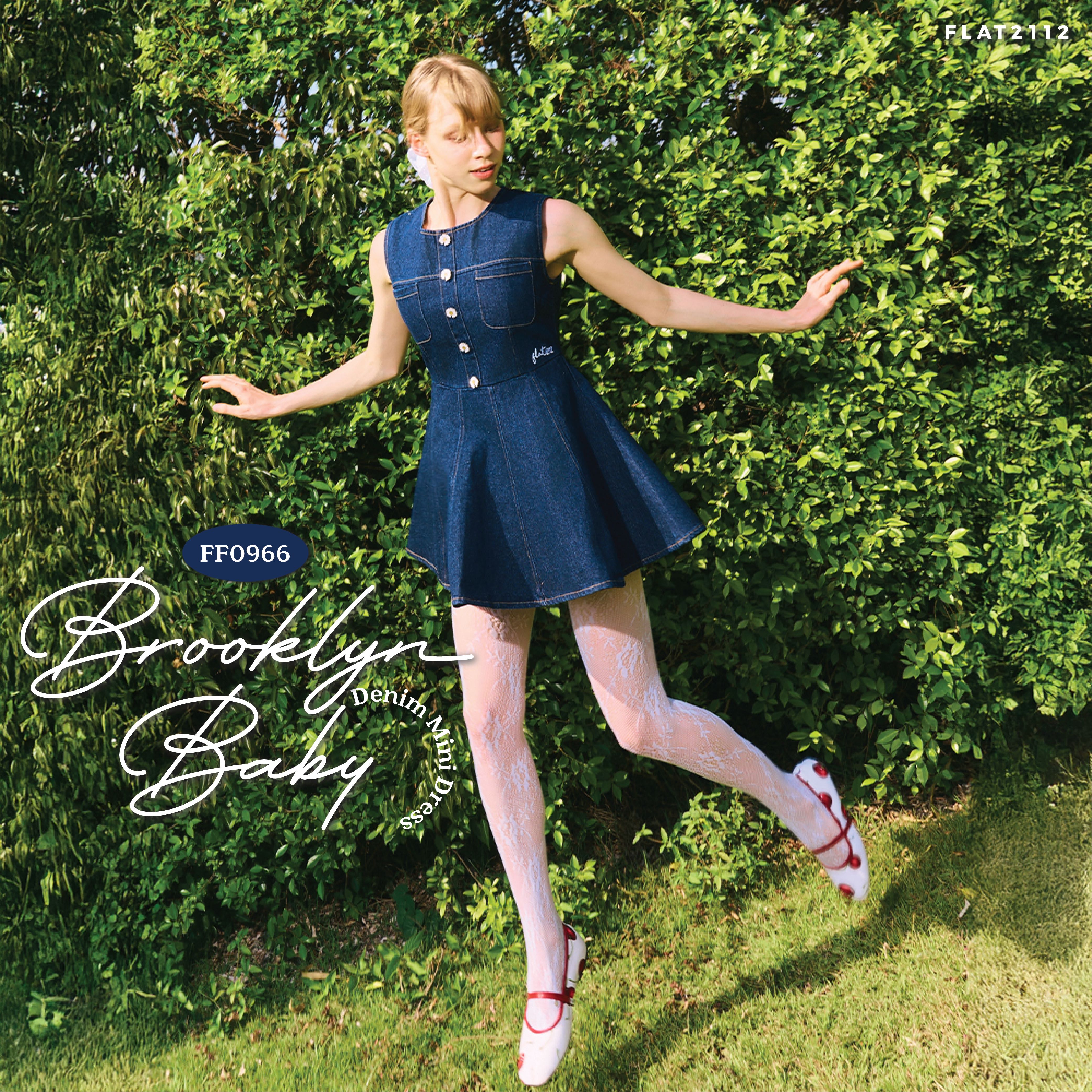 FLAT2112 FF0966 : BROOKLYN BABY DENIM MINI DRESS  เดรสสั้น เดรสยีนส์ เดรสแขนกุด ชุดยีนส์ ชุดทำงาน