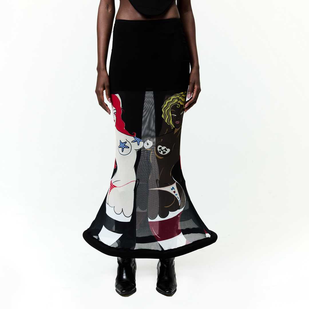 BLACKDOG BKK - SS2522 - Mermaid hoop skirt  - กระโปรงผ้ายืดตาข่ายซีทรูพิมพ์ลาย