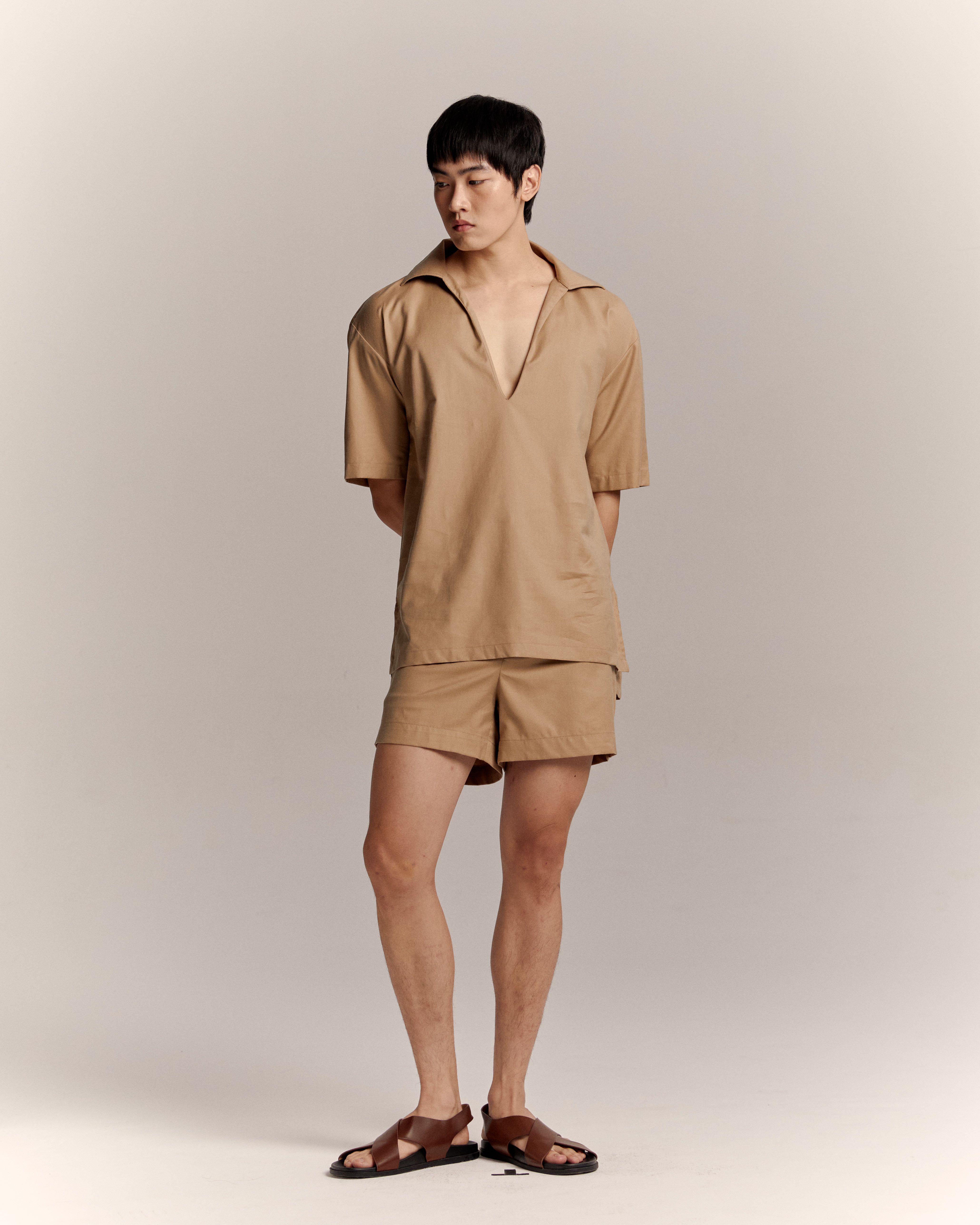 Khaki  Oversize V Neck Shirts