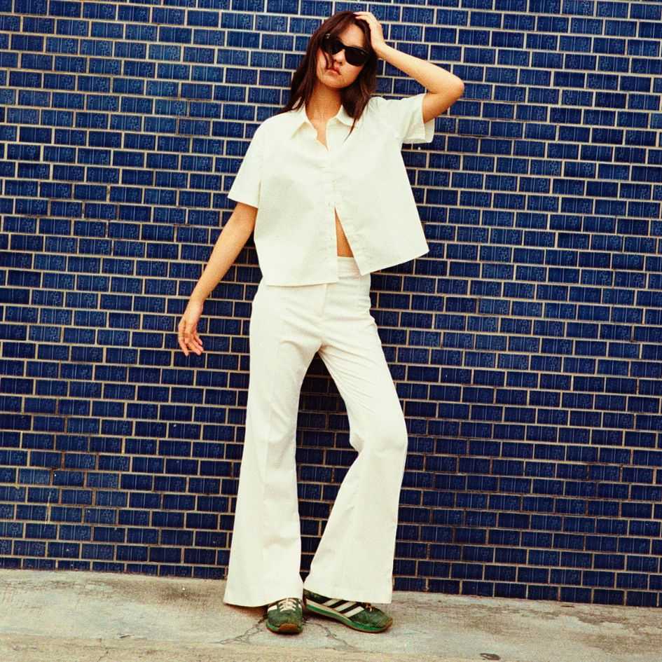 H.032 - Front Crease Flare Pants - White