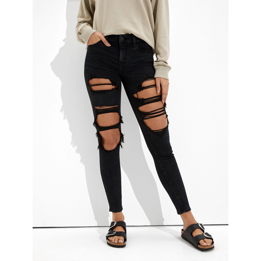 American Eagle กางเกงยีนส์ผู้หญิงเจกกิ้ง JEGGING สี ROCKER BLACK - 043-3513-080