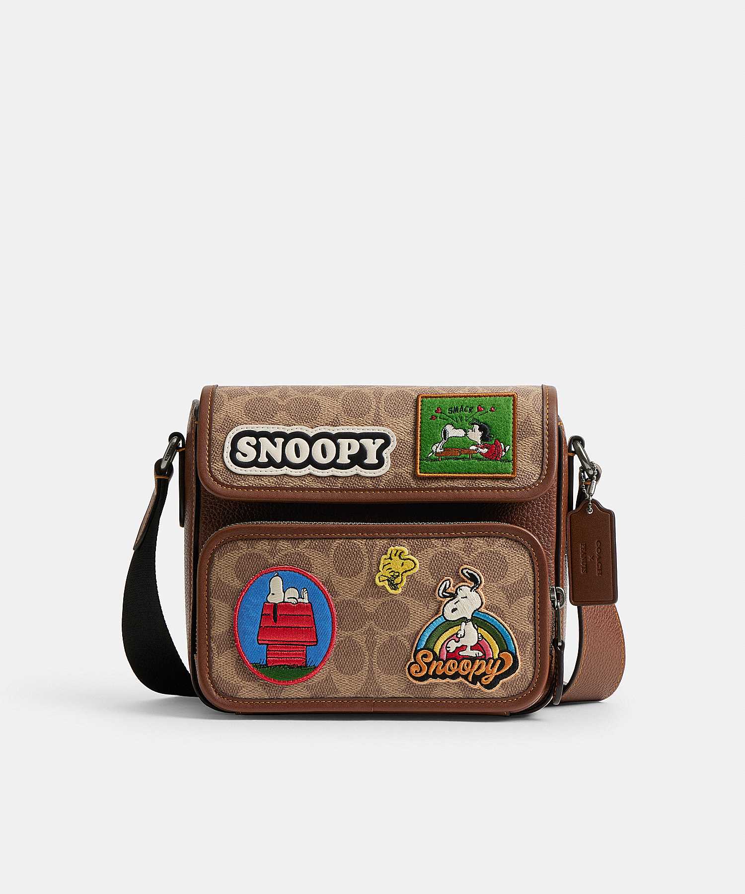 COACH X PEANUTS SULLIVAN FLAP CROSSBODY BAG IN SIGNATURE CANVAS WITH PATCHES CBI41 QBTAM