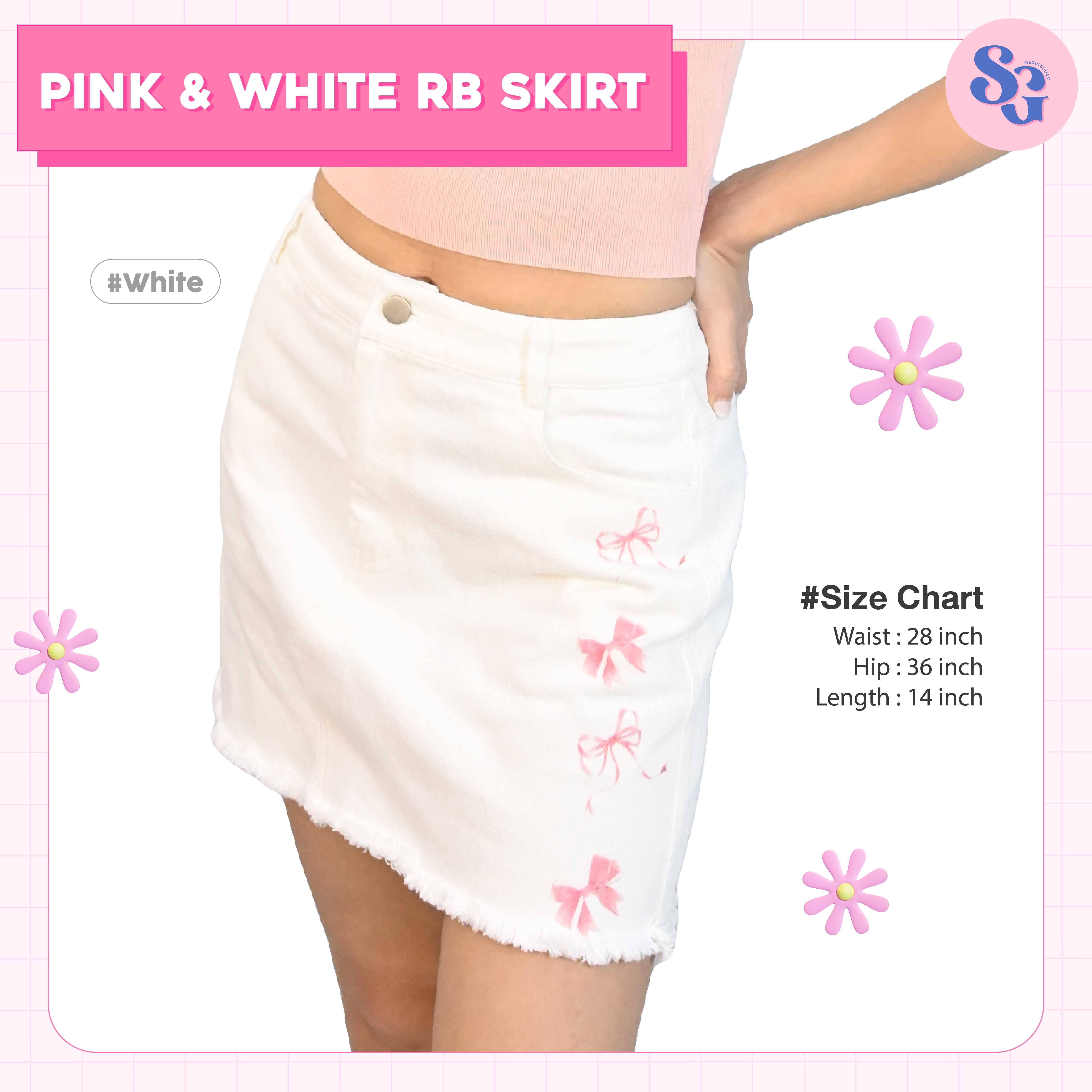 (พร้อมส่ง) Pink&White ribbon skirt กระโปรงยีนส์สั้นลายโบว์