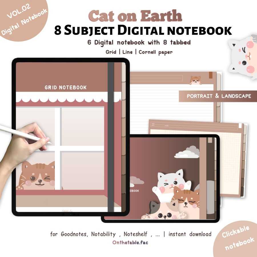 Digital Notebook - Cat on Earth - 8 tabs
