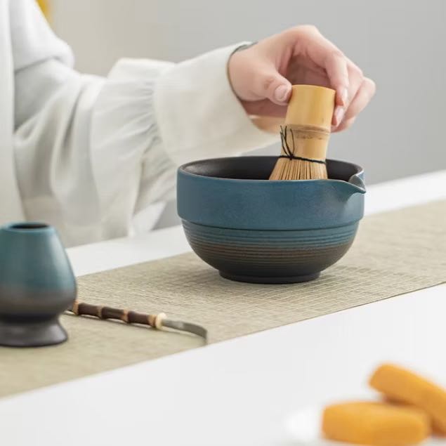 🍵𝑪𝒉𝒂𝒘𝒂𝒏 🔘 Matcha Bowl : Gradient Color Set ชามชงมัทฉะ สีดำน้ำเงิน