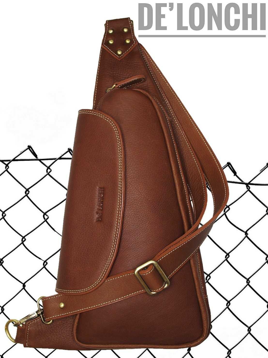 Delonchi กระเป๋าหนัง fanny bag คาดอก  หนังชามัวส์ฝอกนิ่ม รุ่น de021