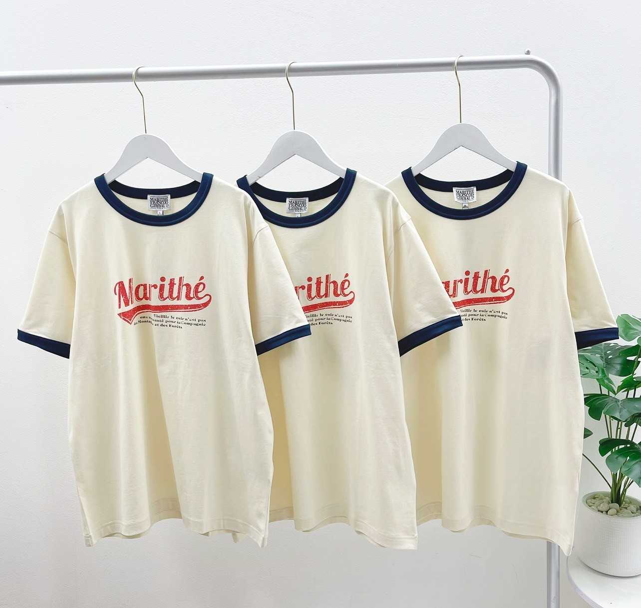 Marithe Vintage Baseball Ringer Tee (Ivory) Unisex