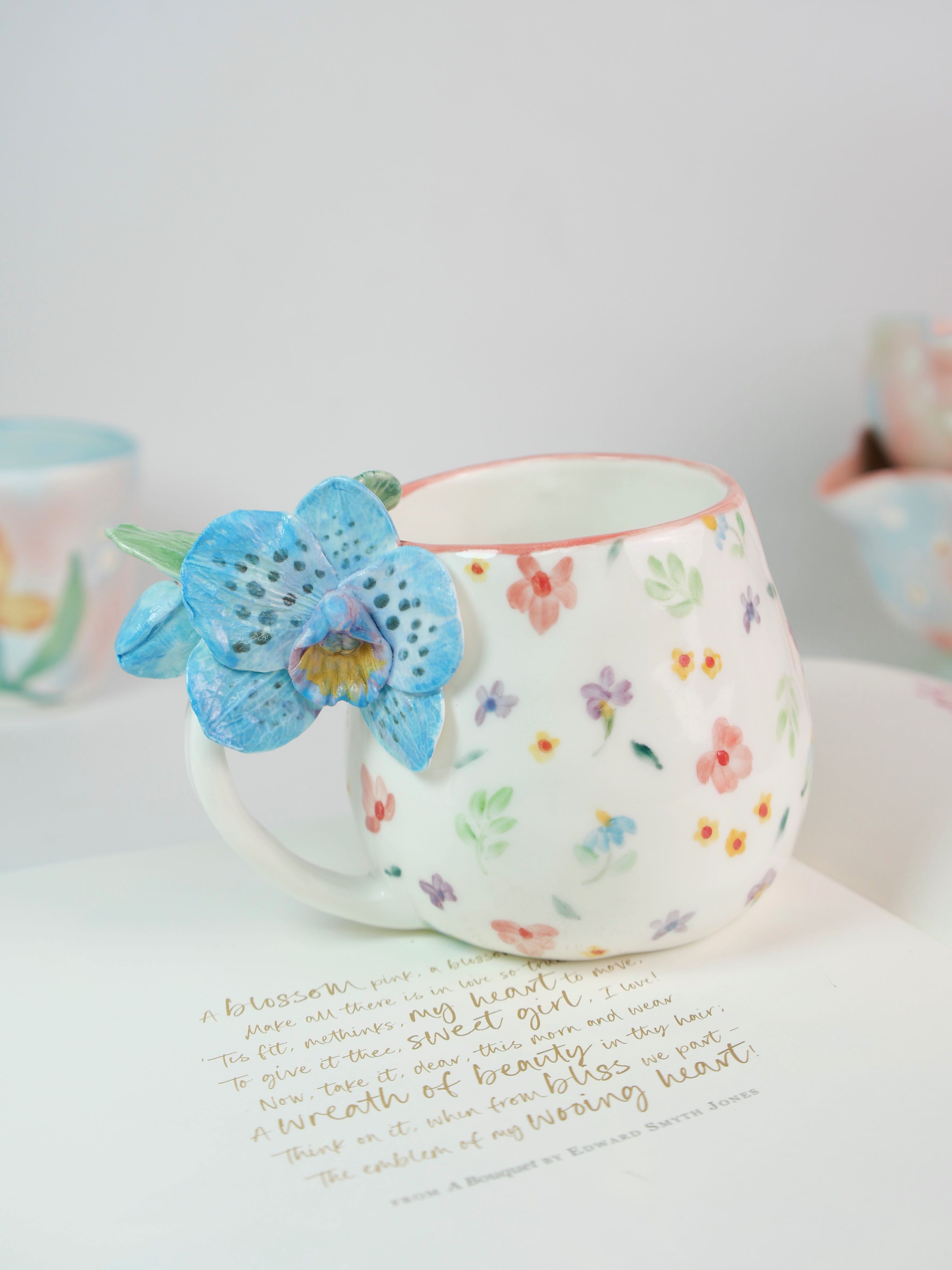 floral whimsy orchid mug