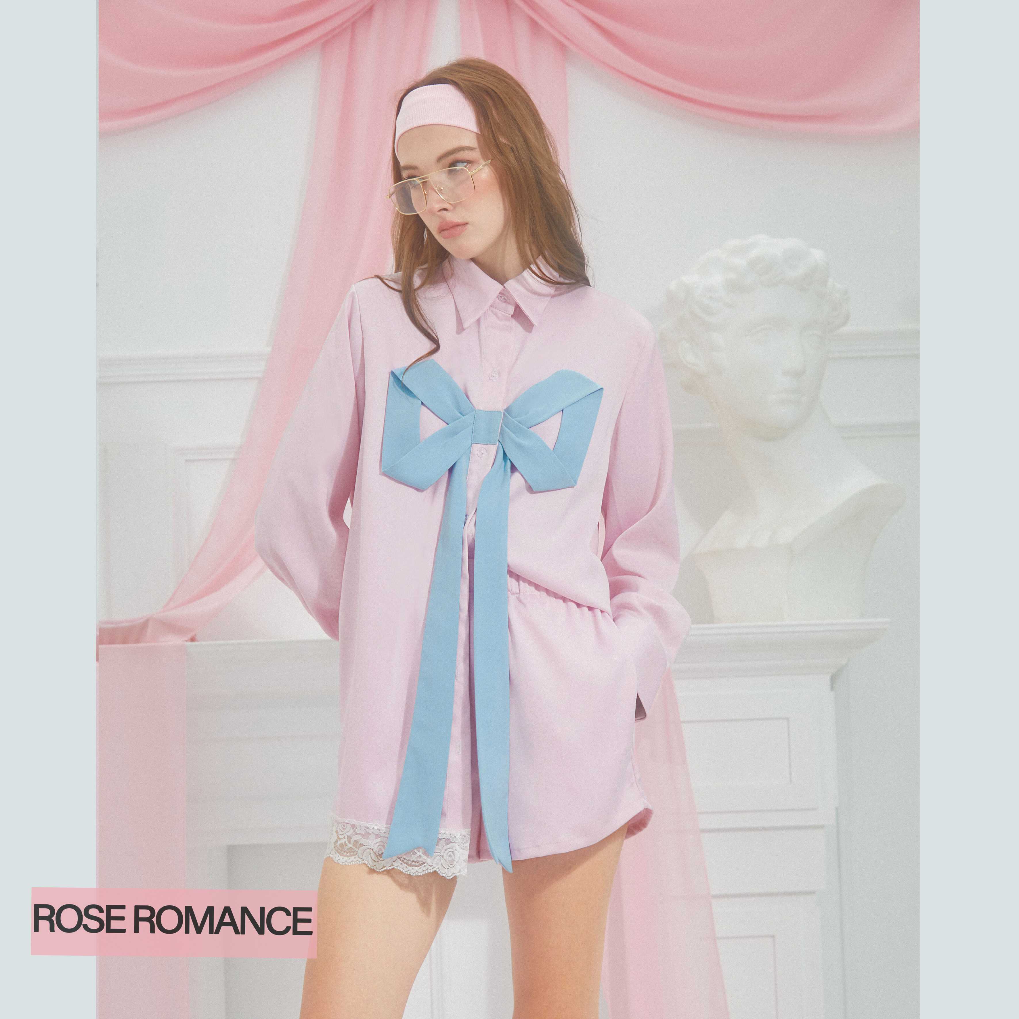 [สินค้าพรีออเดอร์ึ7วัน]  ROSE LACE BOW SHIRT PINK