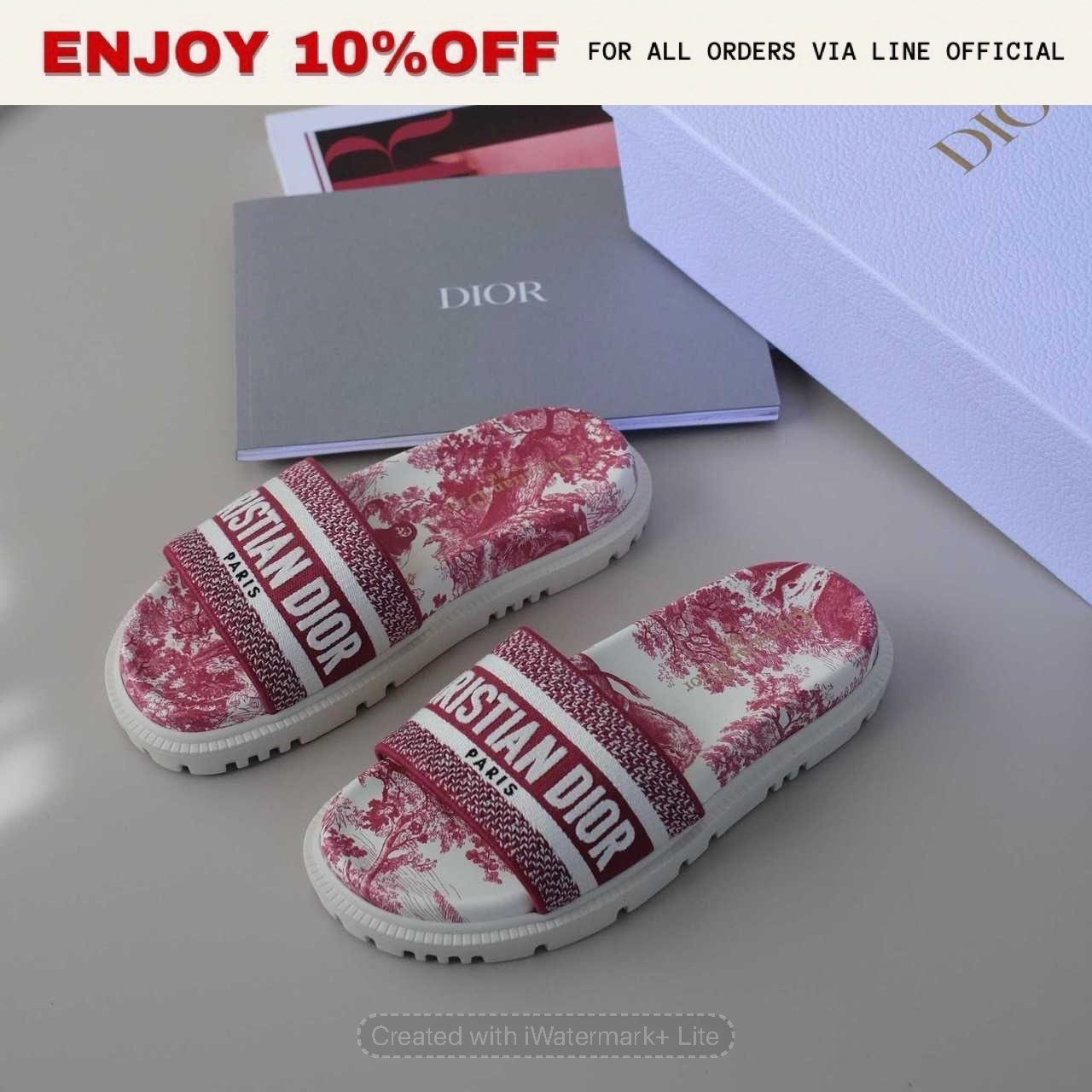 NEW! DIOR DWAY SLIDE Red  Toile de Jouy  | Shoes
