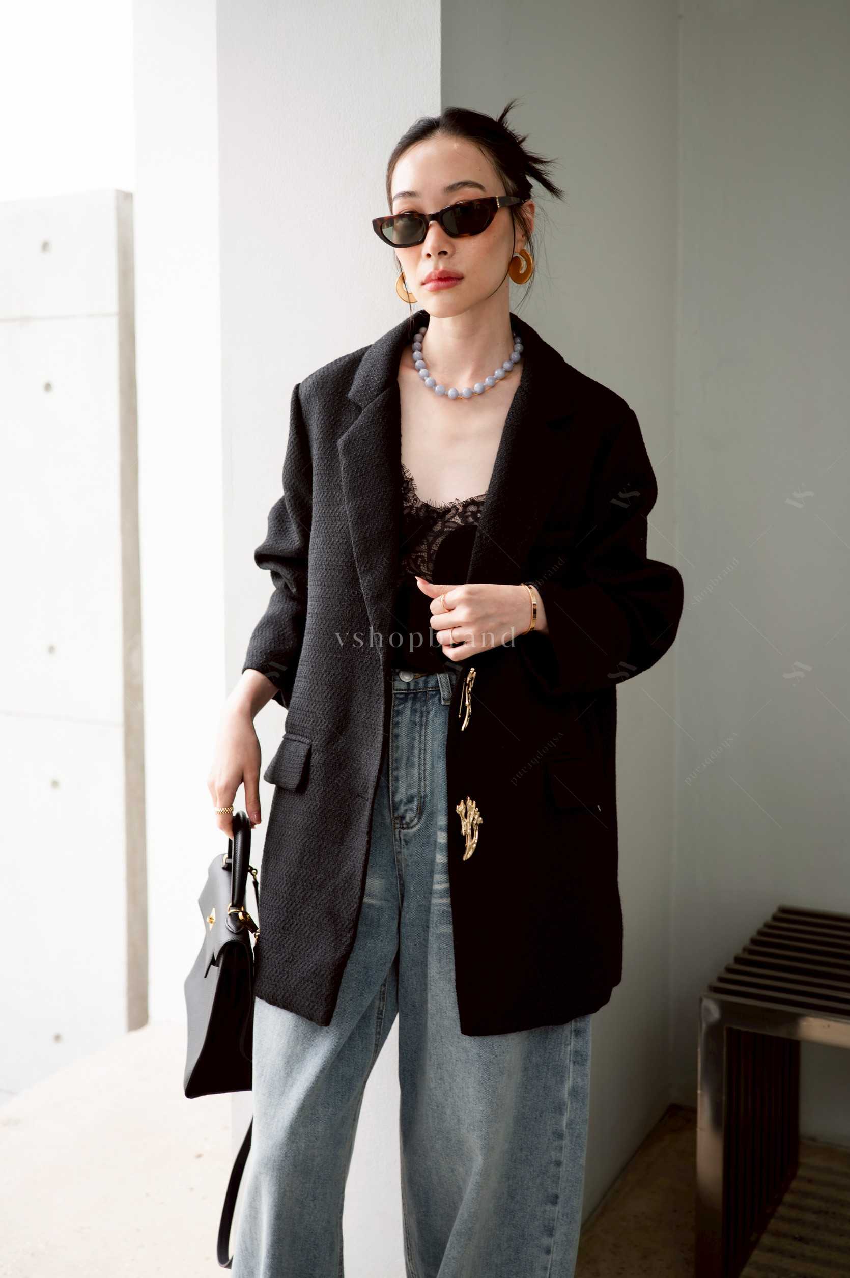 Blazer เสื้อสูทผ้าทวิตกระดุมทองปะการัง