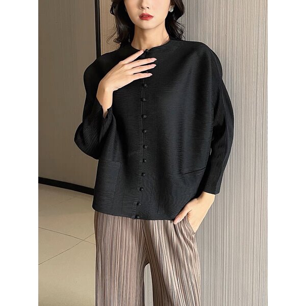 2MUAY BASIC รุ่น GJO2066 เสื้ออัดพลีทงานคุณภาพ BUTTON FRONT PLEATED TOP 17สี FREE SIZE