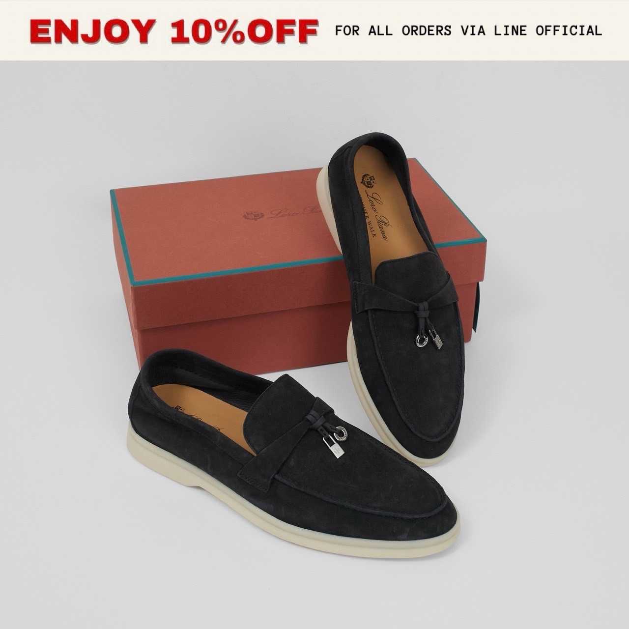 NEW! LORO PIANA Summer Charms Walk Loafers สี Caviar | Shoes