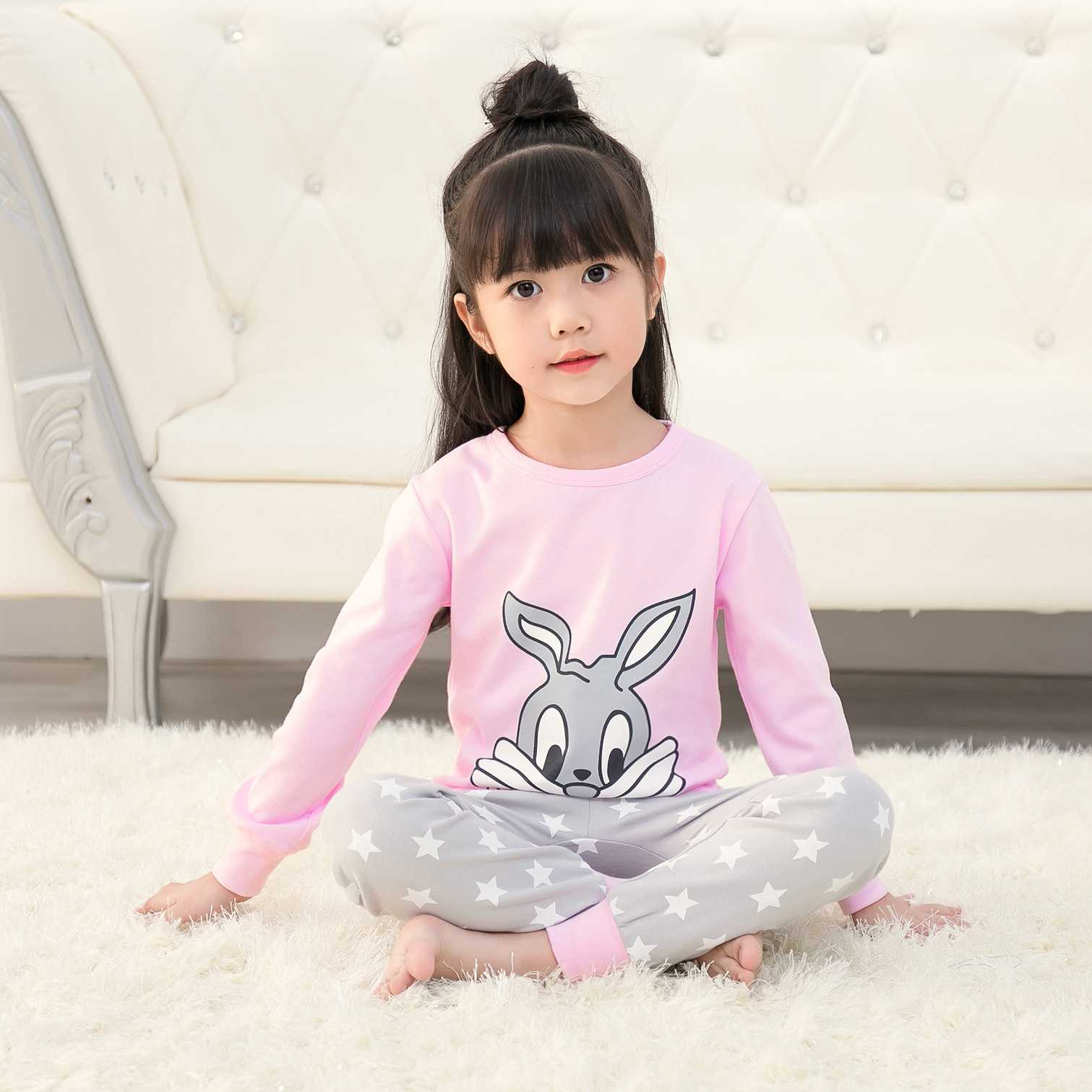 K144 ชุดนอนเด็กสไตส์เกาหลี ลายกระต่าย ผ้านิ่มใส่สบาย ลายน่ารัก 100% COTTON