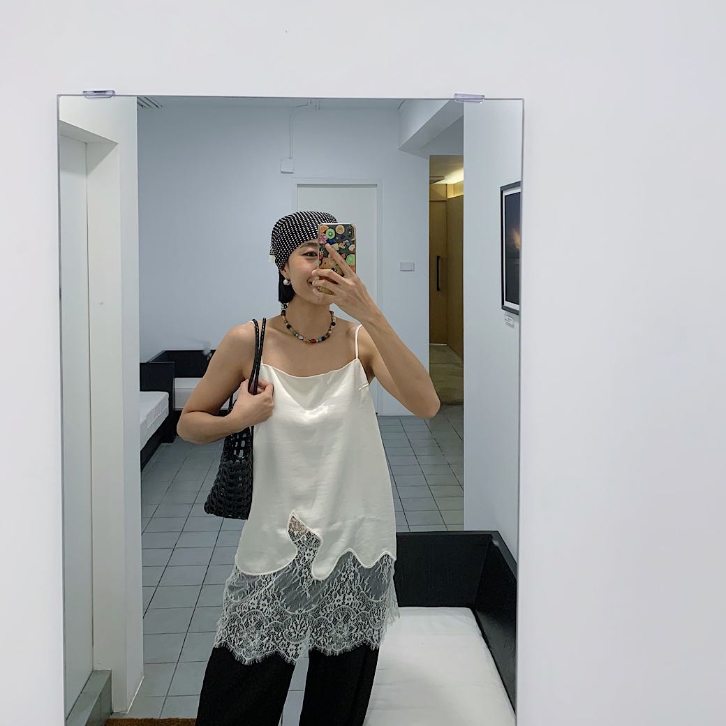 Lace hem long camisole