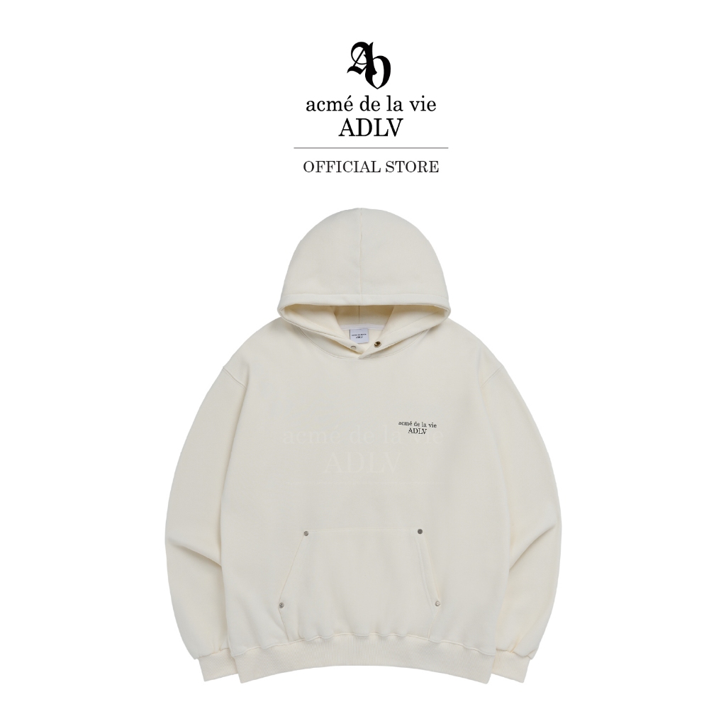 ADLV [acme de la vie] เสื้อฮู้ดดี้แขนยาว รุ่น Basic Logo Rivet Warm Hoodie Cream