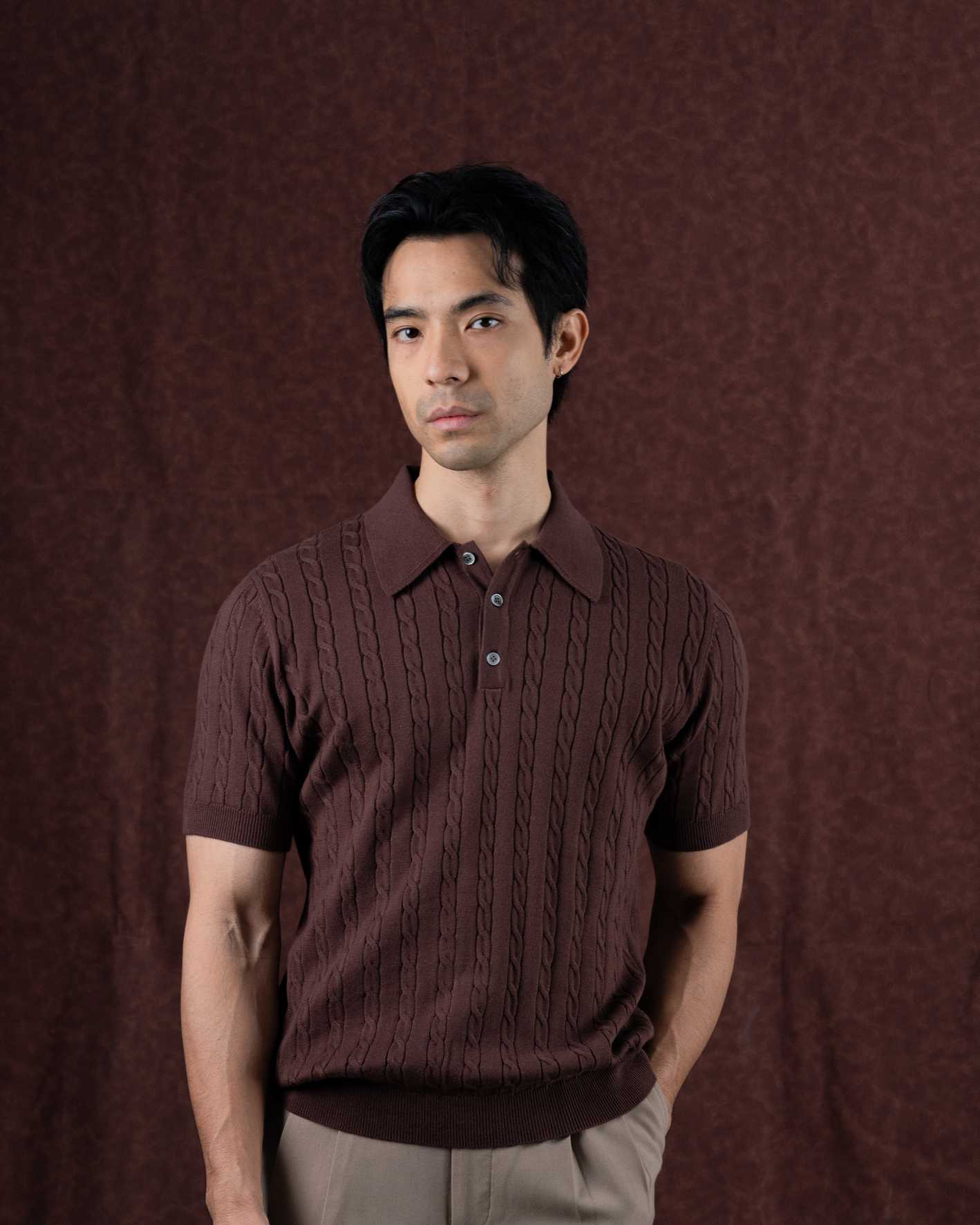 MadetoMature Cable Knitted Polo - Brown