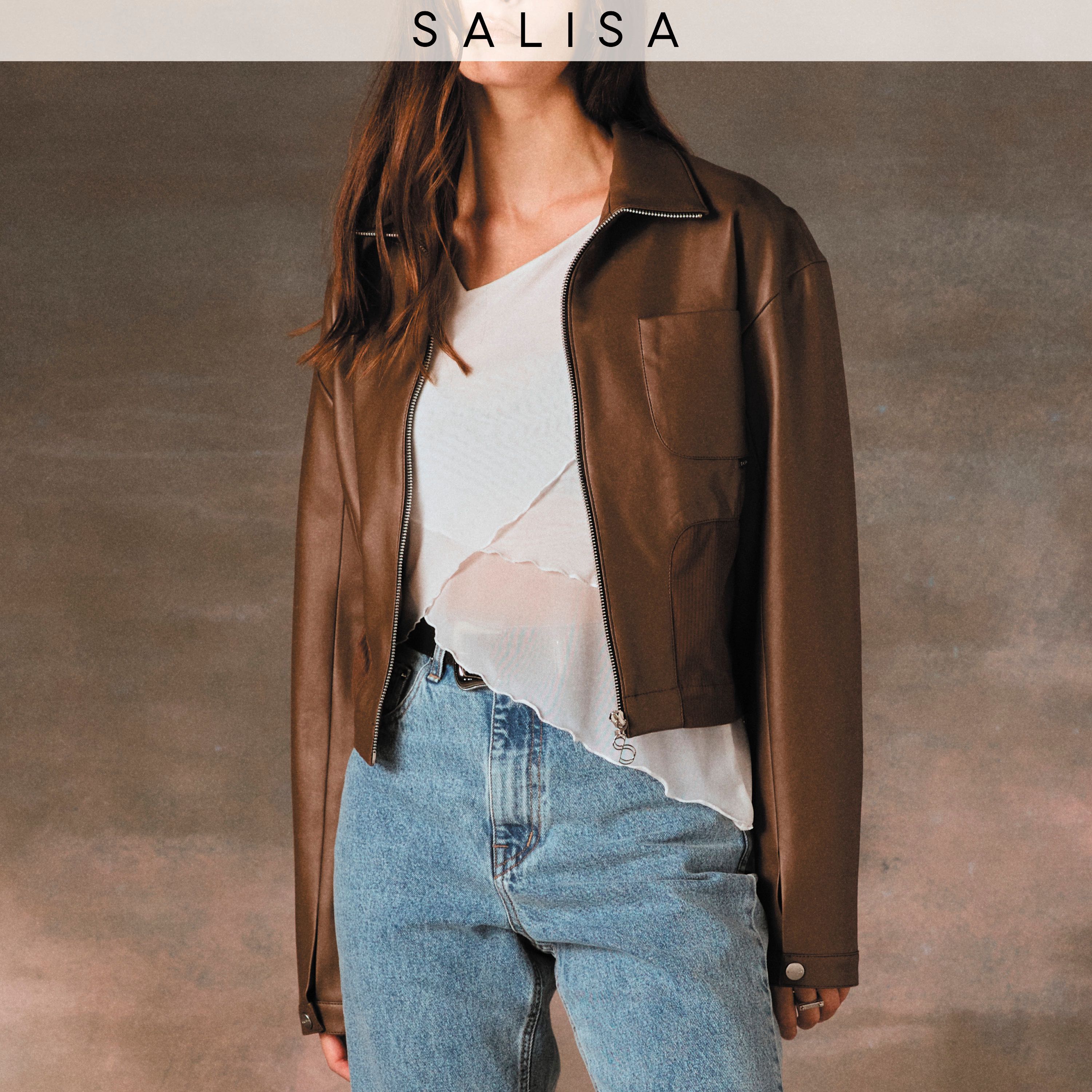 Cropped TRACK JACKET Patent Vegan Leather แจ็คเก็ตหนังวีแกน