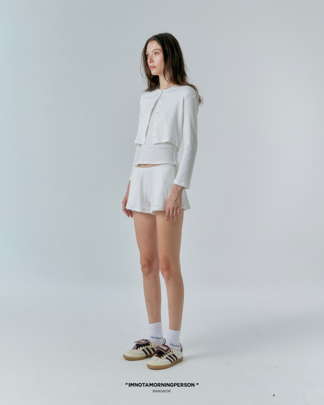 Pointelle basic soft cardi cropped top
