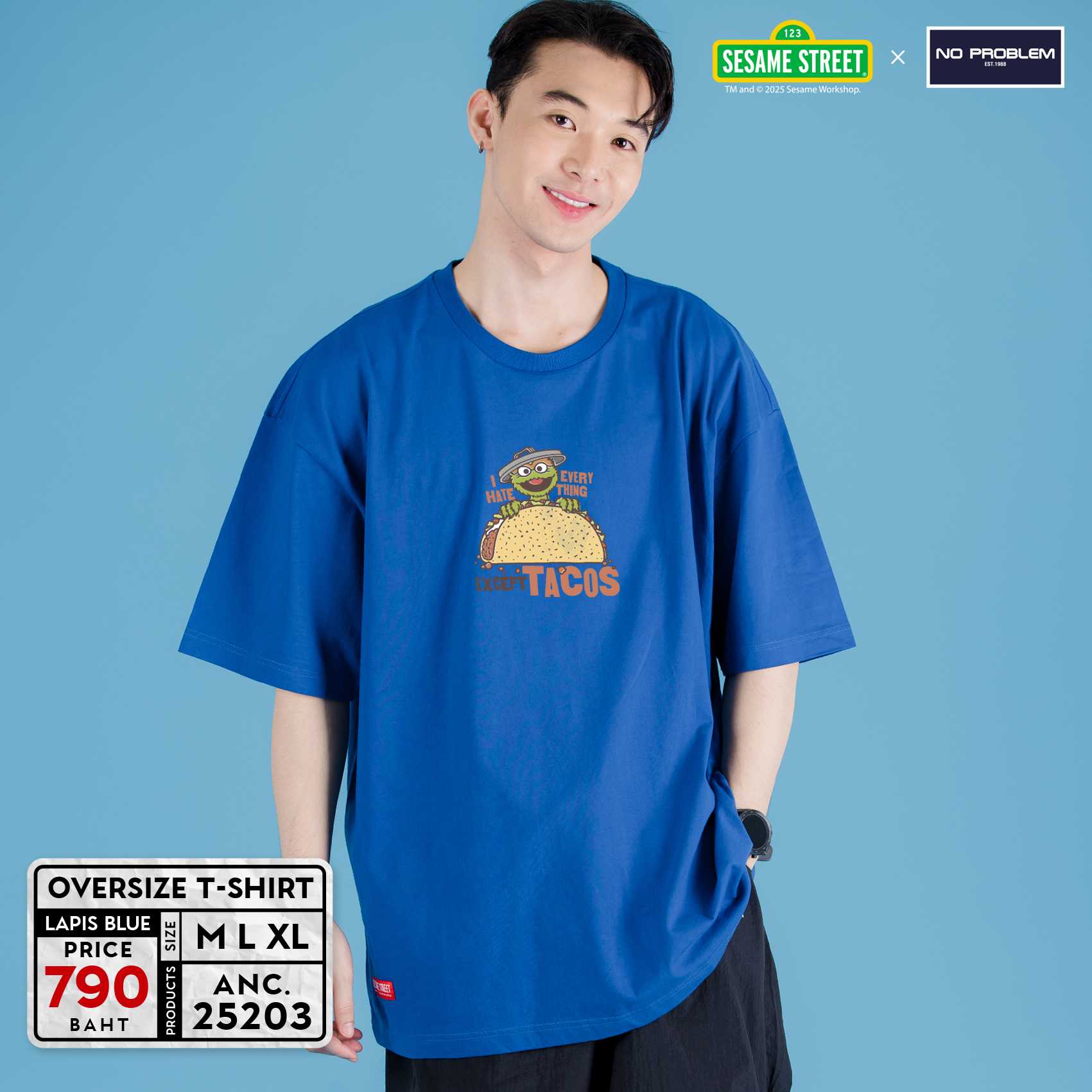 No Problem เสื้อคอกลมโอเวอร์ไซส์ รุ่น ANC25203  - LIYE LIFE HAPPY OVERSIZE T-SHIRT