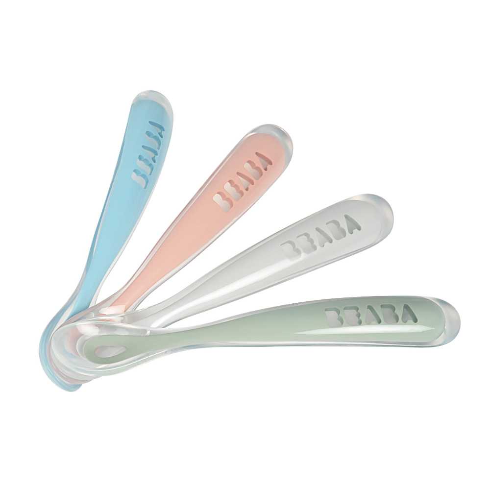 BEABA ชุดซิลิโคน Set of 4 ergonomic 1st age Silicone Spoons EUCALYPTUS