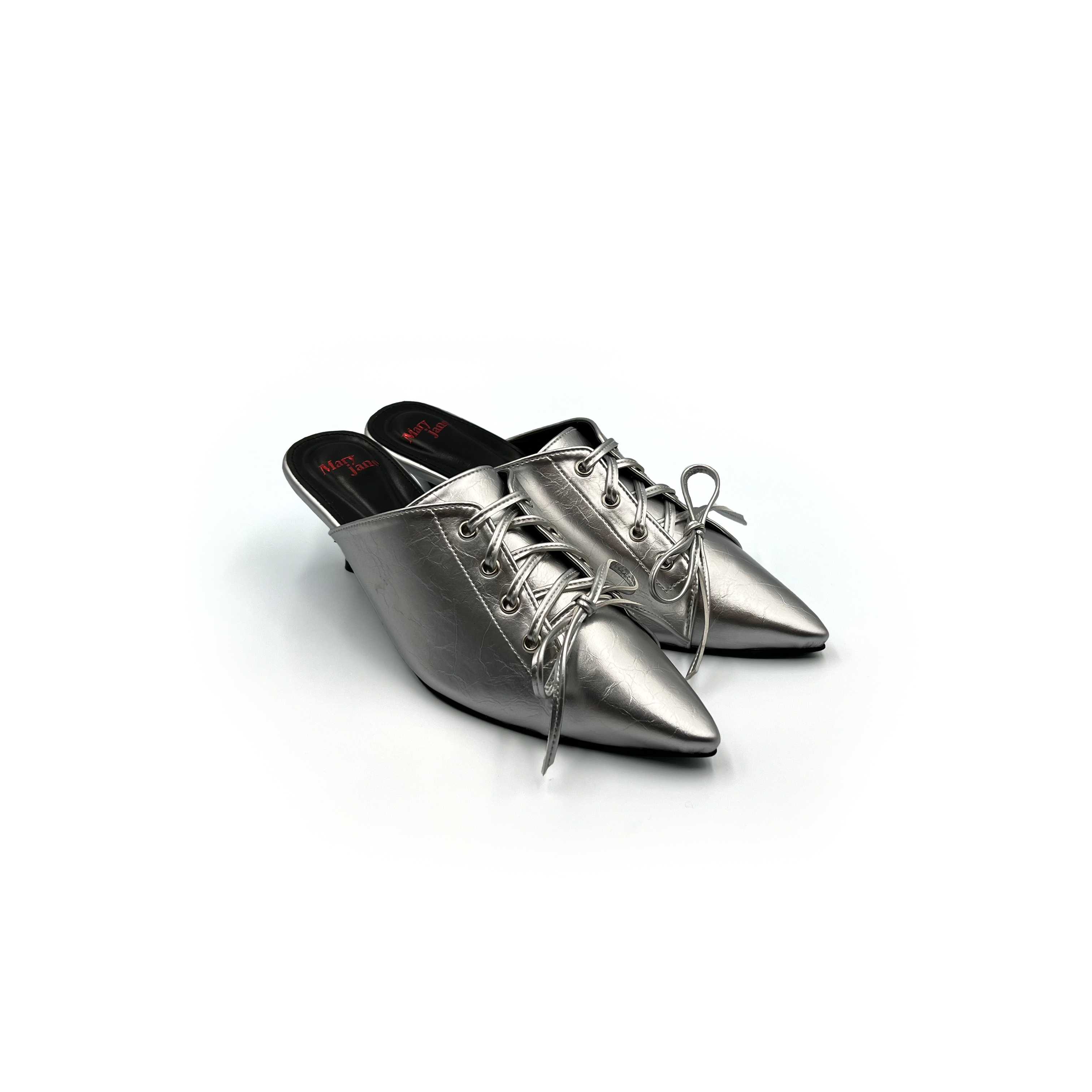 MORGAN POINTED MID HEELS IN SILVER