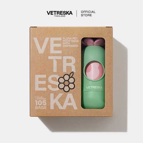 VETRESKA  Flora Pet  P o o p Bags & Dispenser Set (1 Dispenser + 7 Rolls)