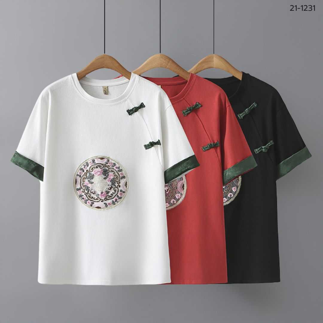 21-1231 เสื้อยืดคอกลมปักลายจีน