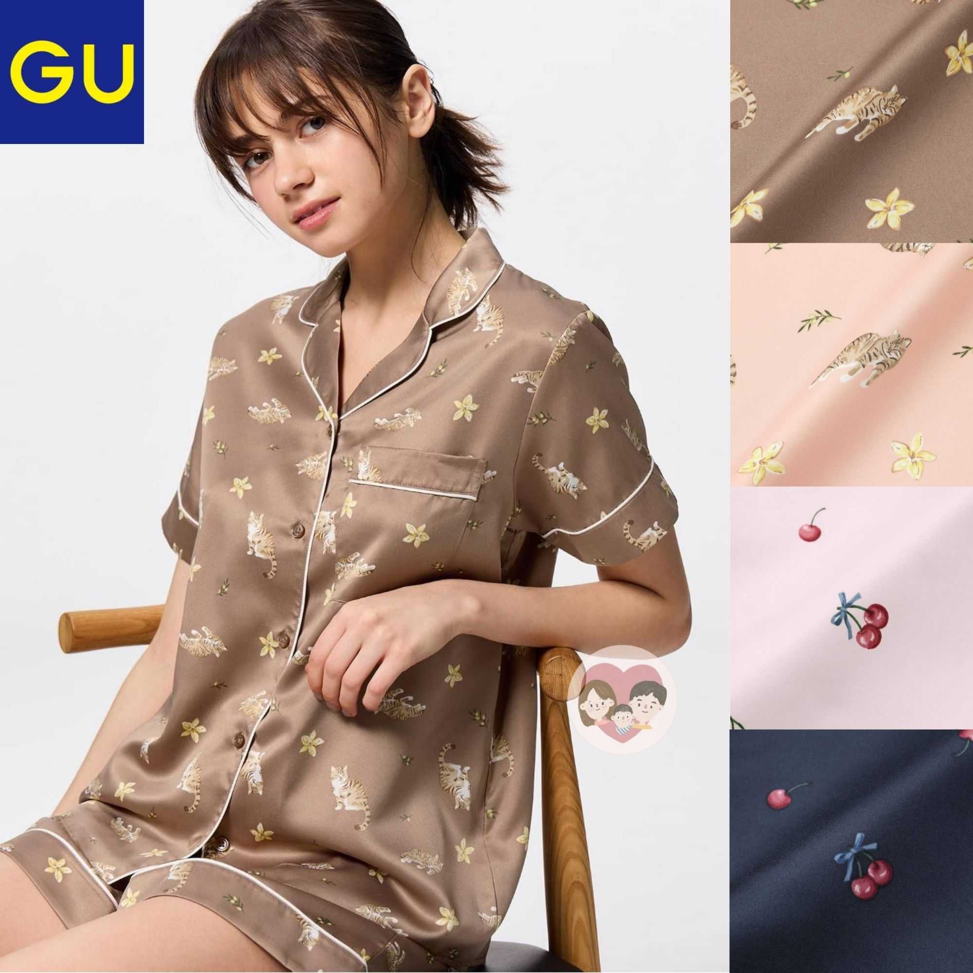 SALE !! ชุดนอนผ้าซาติน GU Japan แขนสั้น ขาสั้น (ลายใหม่ A)