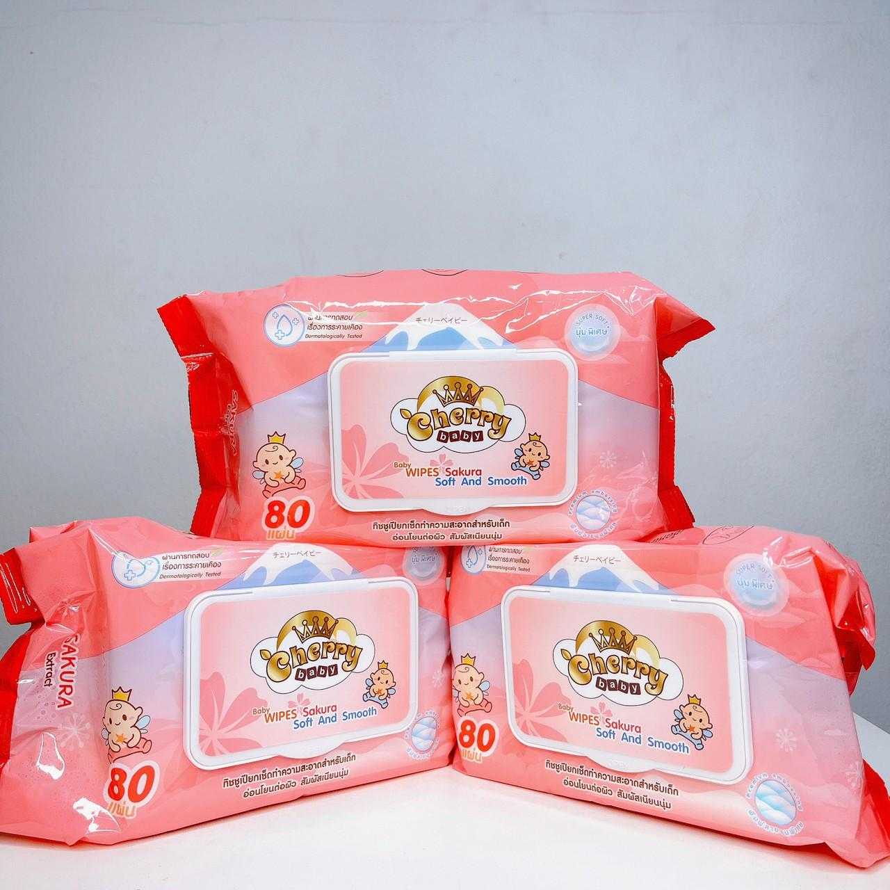 กระดาษทิชชู่เปียก Cherry Baby 80 แผ่น  แพ็ค