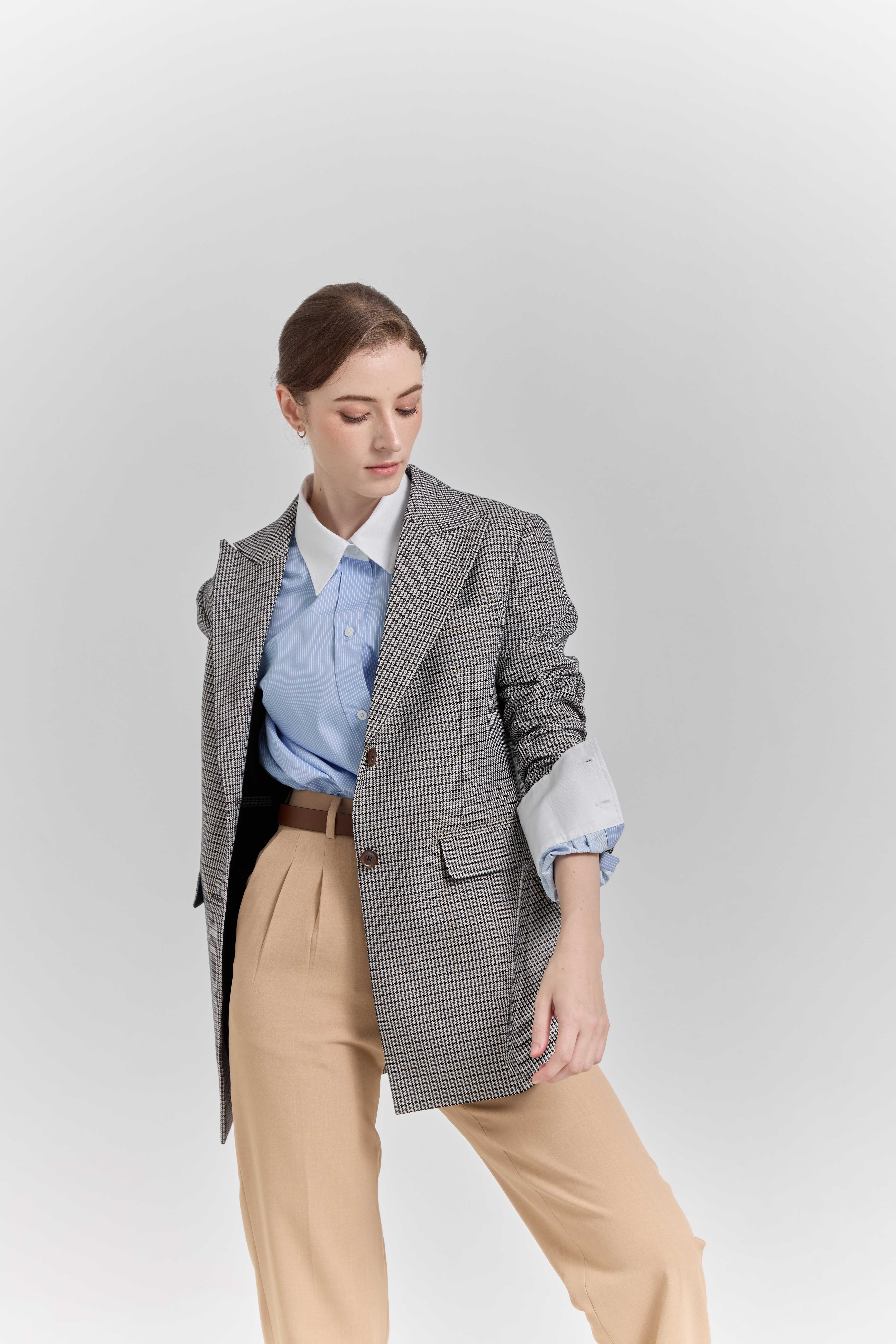 พร้อมส่ง Houndstooth Blazer สีน้ำเงิน