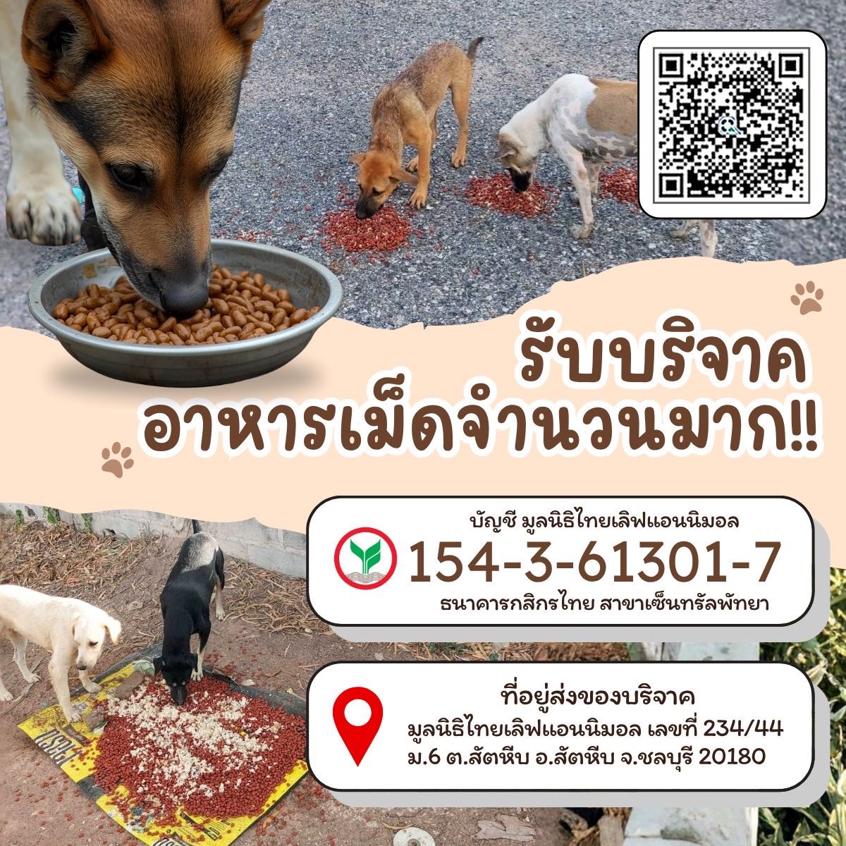 ขอรับบริจาคอาหารเม็ดจำนวนมาก