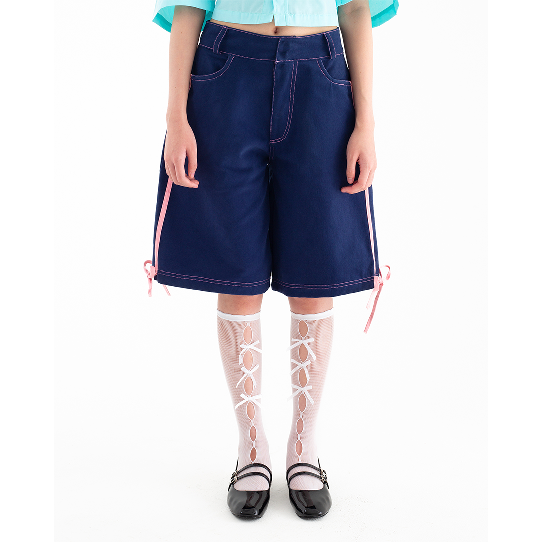 Bowtied Jorts in Navy Blue