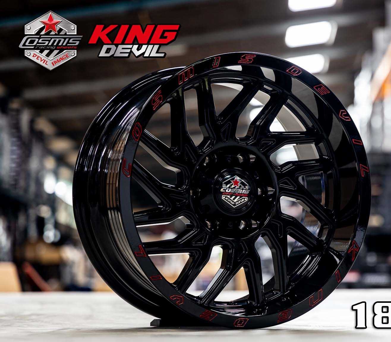 แม็กซ์ KING-DEVIL 18X10.5 6X139.7 ET-19 CB.106.1 BLK-(RK)XZ(สีดำเงาหยอดตัวหนังสือสีแดงที่ขอบ)Custom
