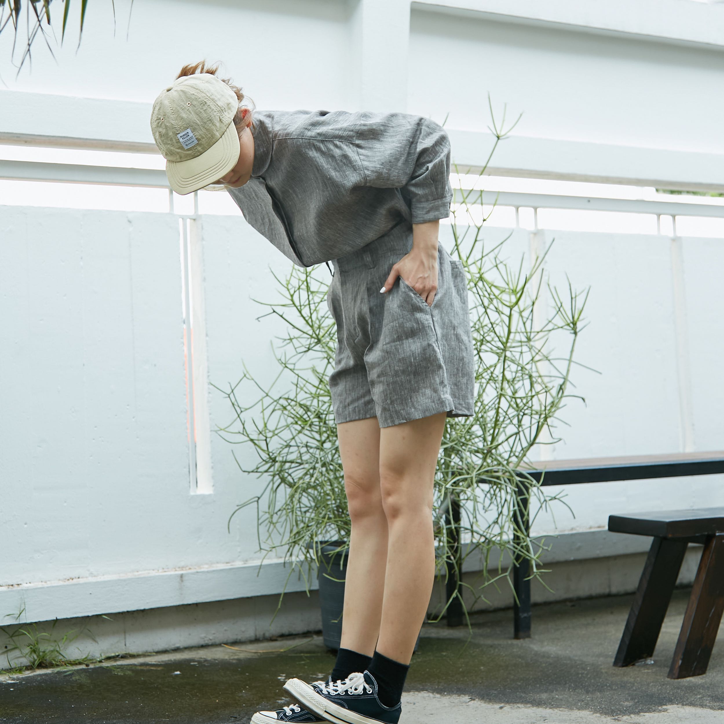 กางเกงขาสั้นผ้าลินิน และ ชุดเซ็ทเสื้อ+กางเกง -สีเทา-นำ้ตาล