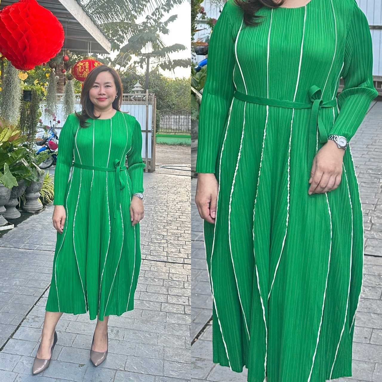 Pleatbynisa A661 เดรสอัดพลีท เนื้อผ้าPolyester100%