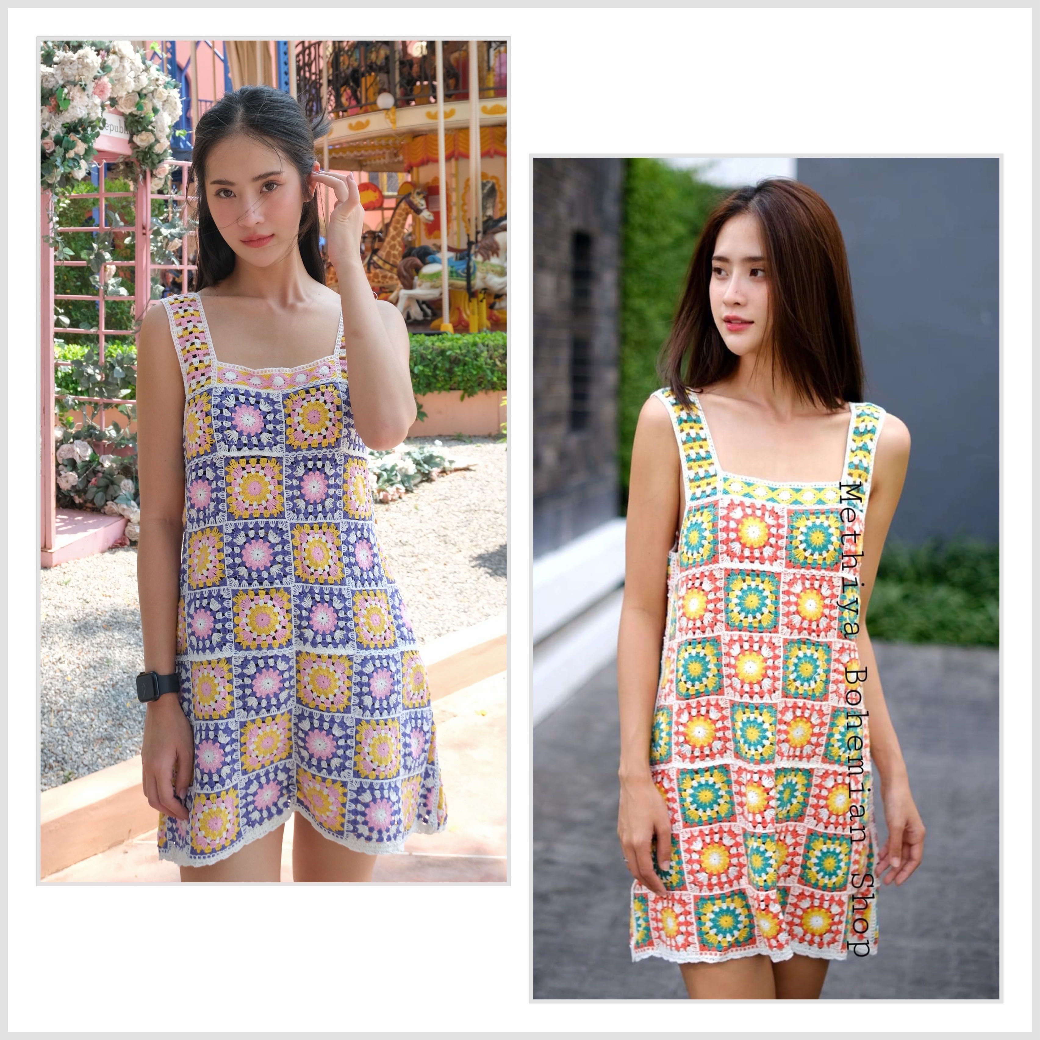 DR-C001 เดรสถักโครเชท์,  Crochet Minidress, Handmade Crochet Dresses