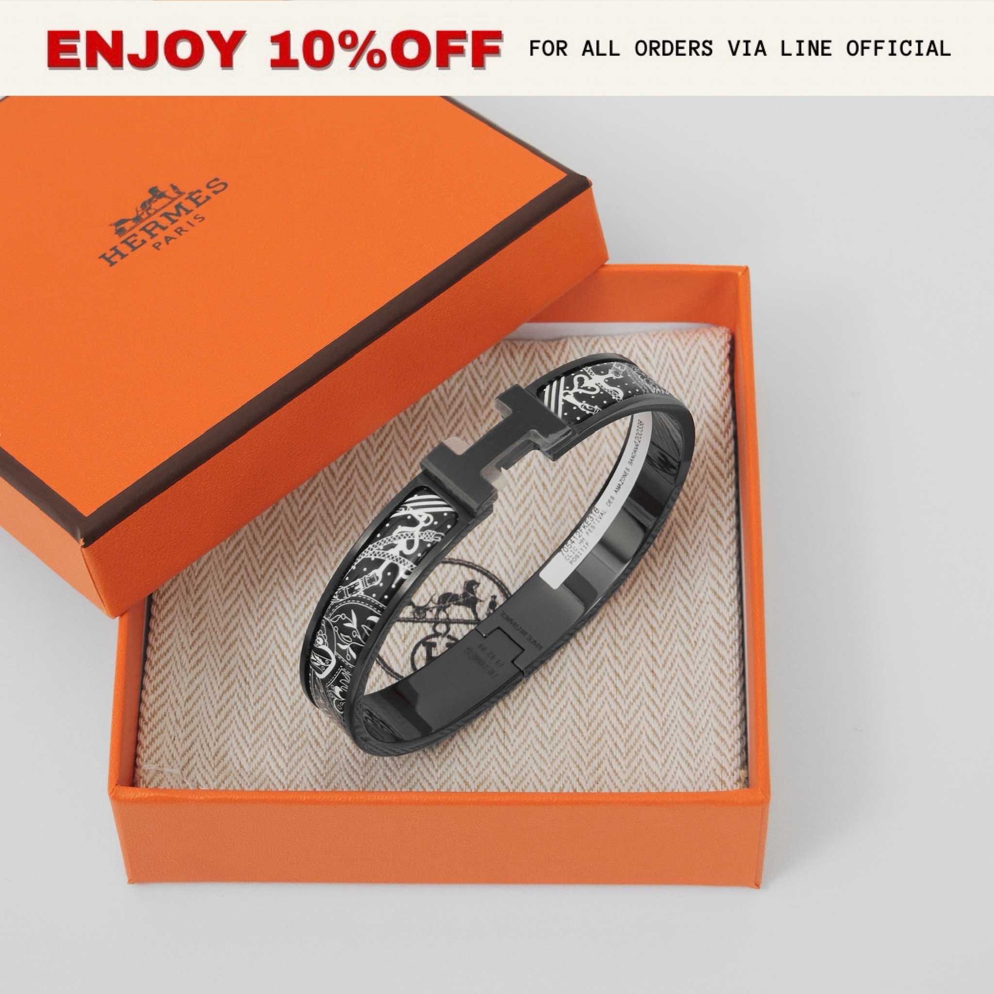 NEW! HERMES Clic HH Festival Des Amazones Bandana Bracelet สี Positif So Black | ACC