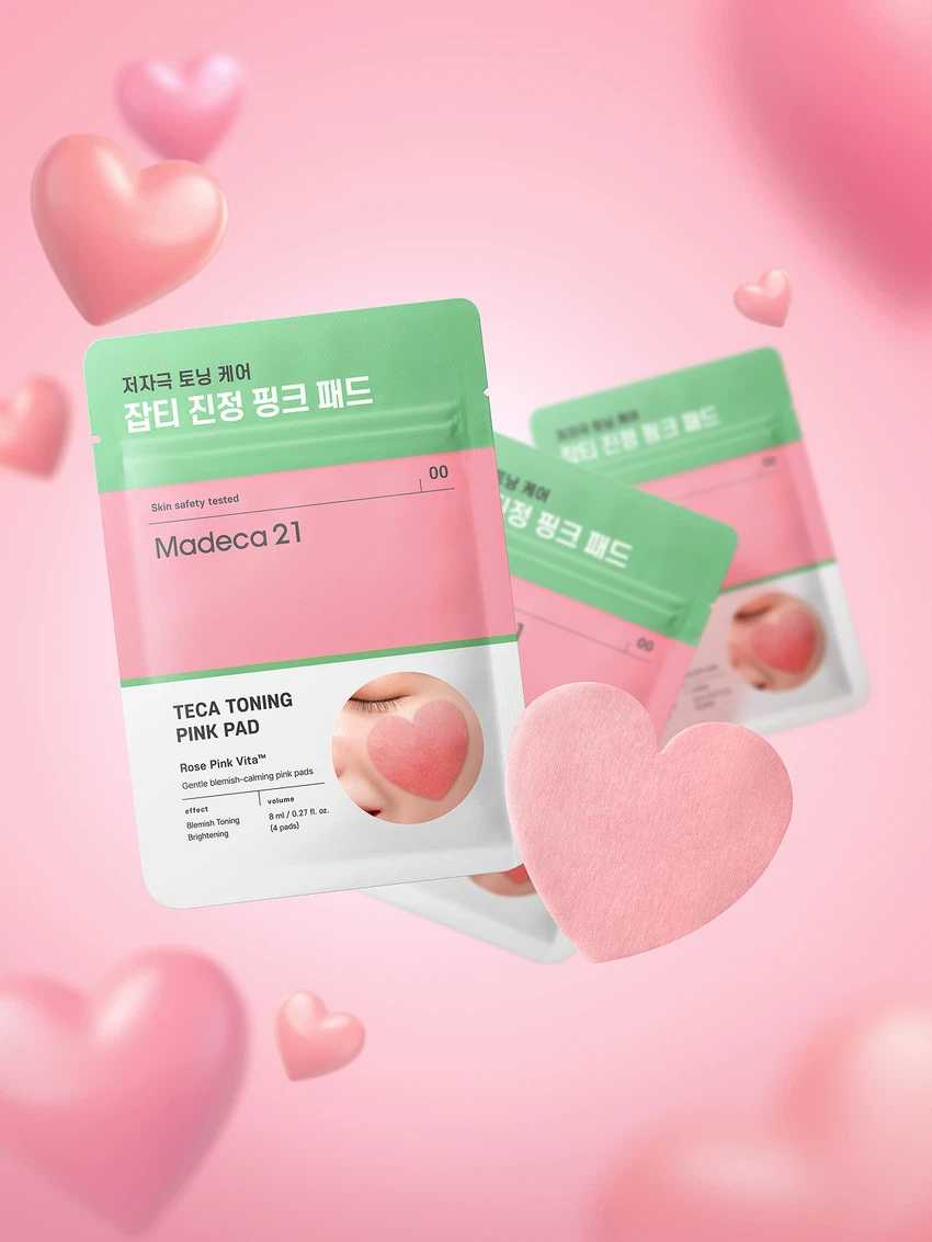 Madeca21 TECA Toning Pink Pad โทนเนอร์แพดรูปหัวใจสีชมพูสุดน่ารัก ปรับสีผิวให้กระจ่างใสราวกับกระจก 🩷