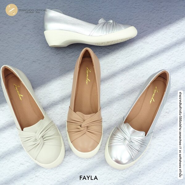 ทรงปกติ:เปลี่ยนไซส์ได้-ไม่รับคืน พื้นนิ่มรับโค้งเท้าสุด Zenachoo Fayla สูง 2 นิ้ว รองเท้าหนังแกะแ...